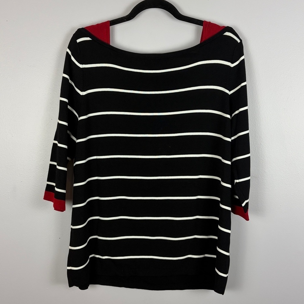 Rossi Classic Striped 3/4 Sleeve Boat Neck Nylon Blend Knit Top XL Black White - Picture 13 of 13